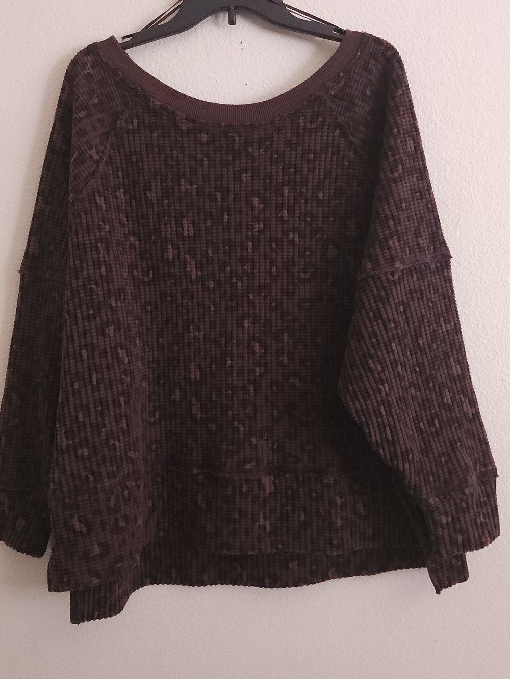 American Eagle Big Hug Waffle Knit Oversized Sweatshirt Brown Leopard Print L